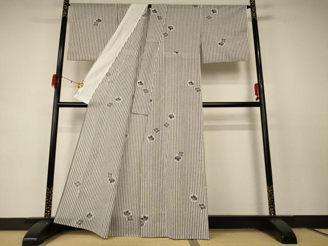 平和屋着物＊夏物 小紋 紗 舞蝶文 洗える着物 AABD4569jd
