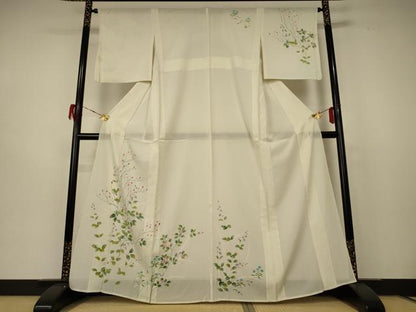 平和屋着物＊夏物 訪問着 絽 草花文 銀彩 正絹 逸品 AABD4572jd