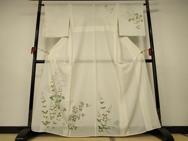 平和屋着物＊夏物 訪問着 絽 草花文 銀彩 正絹 逸品 AABD4572jd