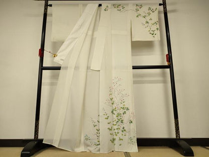 平和屋着物＊夏物 訪問着 絽 草花文 銀彩 正絹 逸品 AABD4572jd