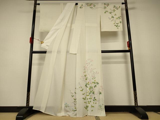 平和屋着物＊夏物 訪問着 絽 草花文 銀彩 正絹 逸品 AABD4572jd