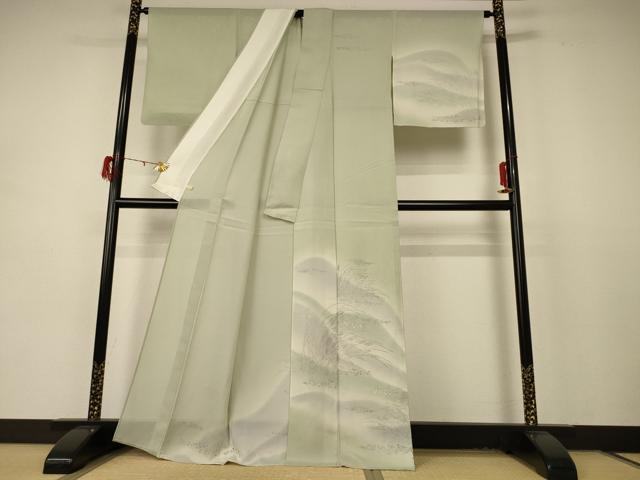 平和屋着物＊夏物 訪問着 絽 刺繍 風景文 暈し染め 銀彩 正絹 逸品 AABD4576jd