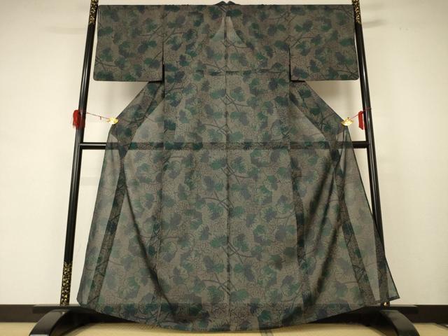 平和屋着物＊夏物　小紋　紗　枝葉文　洗える着物　AABD4581jd