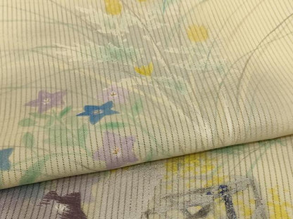 平和屋着物＊夏物 訪問着 縦絽 手描き 飾花文 銀彩 正絹 逸品 AABD4583jd