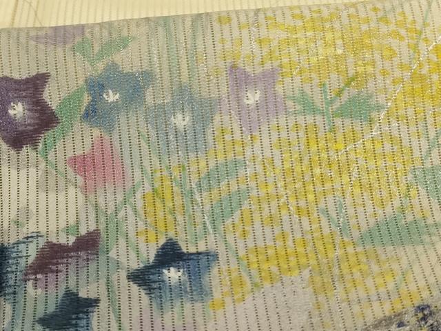 平和屋着物＊夏物 訪問着 縦絽 手描き 飾花文 銀彩 正絹 逸品 AABD4583jd