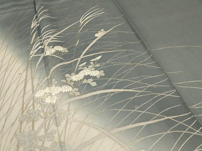 平和屋着物＊夏物　訪問着　絽　草花文　暈し染め　銀彩　正絹　逸品　AABD4589jd