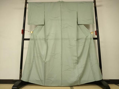 平和屋着物＊夏物 色無地 縦絽 芝紋紗 若菜色 正絹 逸品 AABD4599jd