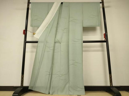 平和屋着物＊夏物 色無地 縦絽 芝紋紗 若菜色 正絹 逸品 AABD4599jd
