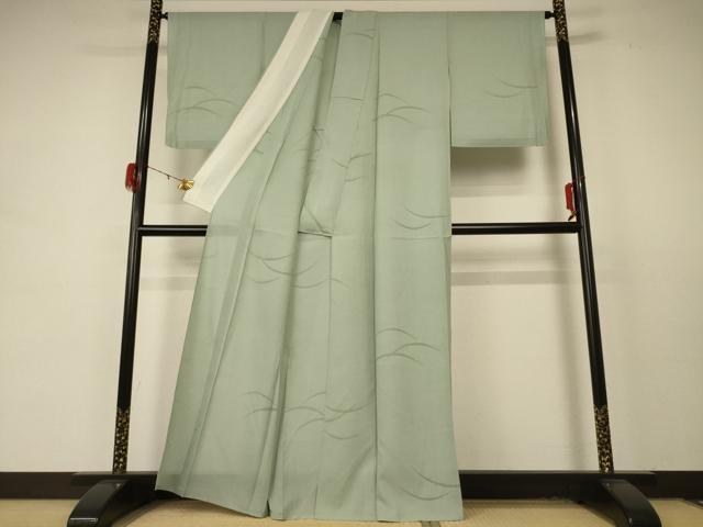 平和屋着物＊夏物 色無地 縦絽 芝紋紗 若菜色 正絹 逸品 AABD4599jd