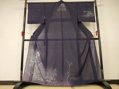 平和屋着物＊夏物 訪問着 絽 手描き 草花文 銀彩 正絹 逸品 AABD4603jd