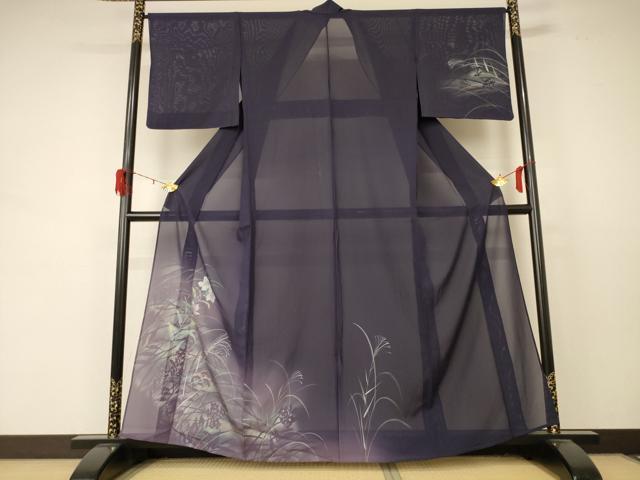 平和屋着物＊夏物 訪問着 絽 手描き 草花文 銀彩 正絹 逸品 AABD4603jd
