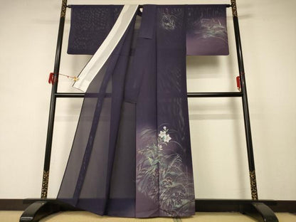 平和屋着物＊夏物 訪問着 絽 手描き 草花文 銀彩 正絹 逸品 AABD4603jd