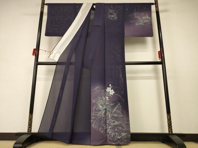 平和屋着物＊夏物 訪問着 絽 手描き 草花文 銀彩 正絹 逸品 AABD4603jd