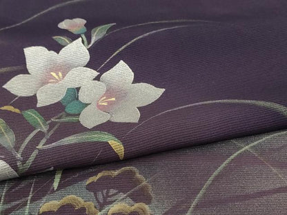 平和屋着物＊夏物 訪問着 絽 手描き 草花文 銀彩 正絹 逸品 AABD4603jd