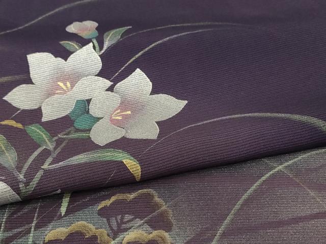 平和屋着物＊夏物 訪問着 絽 手描き 草花文 銀彩 正絹 逸品 AABD4603jd