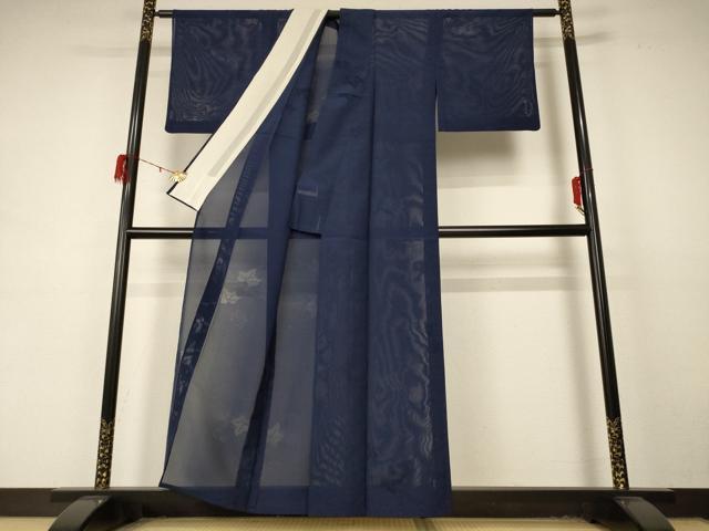 平和屋着物＊夏物　色無地　縦絽　舞葉紋紗　濃藍色　正絹　逸品　AABD4604jd 平和屋着物＊夏物 色無地 縦絽 舞葉紋紗 濃藍色