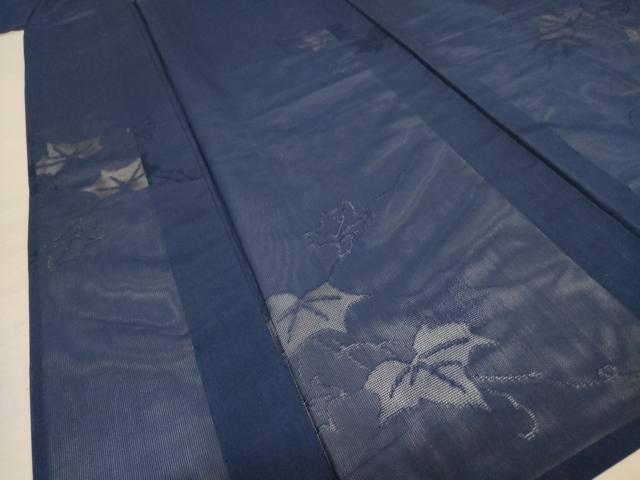 平和屋着物＊夏物　色無地　縦絽　舞葉紋紗　濃藍色　正絹　逸品　AABD4604jd 平和屋着物＊夏物 色無地 縦絽 舞葉紋紗 濃藍色