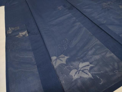 平和屋着物＊夏物 色無地 縦絽 舞葉紋紗 濃藍色 正絹 逸品 AABD4604jd