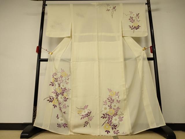 平和屋着物＊夏物 訪問着 絽 草花文 銀彩 正絹 逸品 AABD4607jd