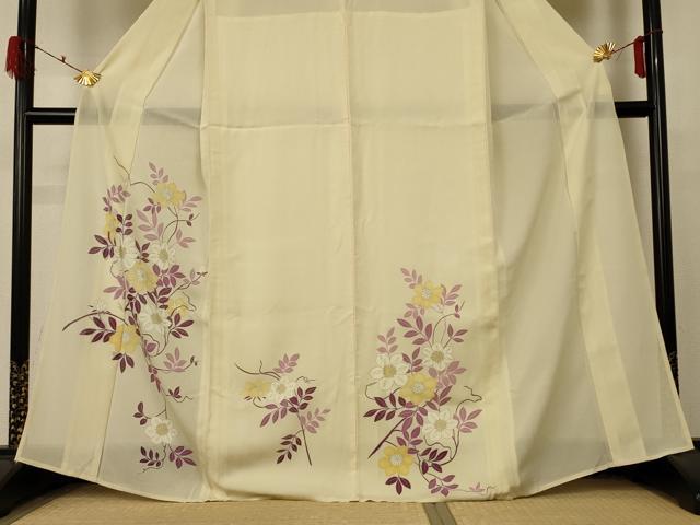 平和屋着物＊夏物 訪問着 絽 草花文 銀彩 正絹 逸品 AABD4607jd