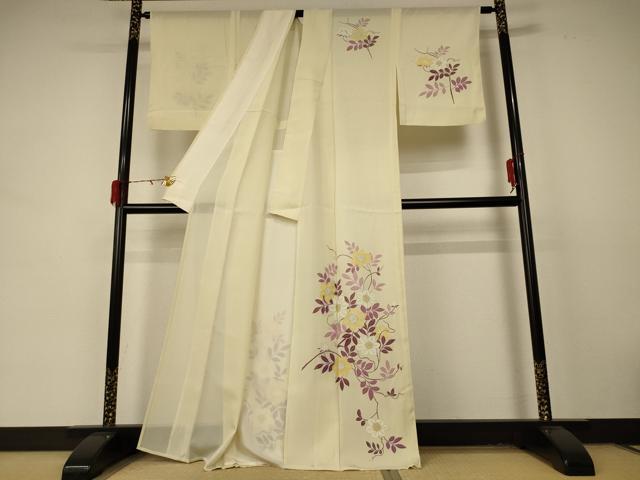 平和屋着物＊夏物 訪問着 絽 草花文 銀彩 正絹 逸品 AABD4607jd