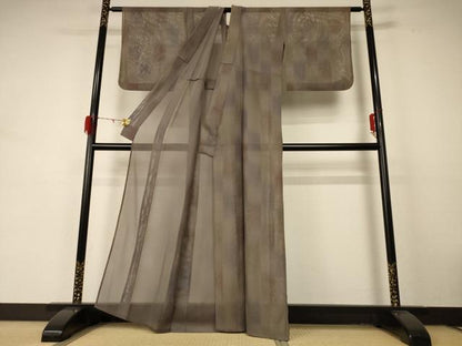 平和屋着物＊夏物 小紋 紗 変わり市松文 正絹 逸品 AABD4608jd
