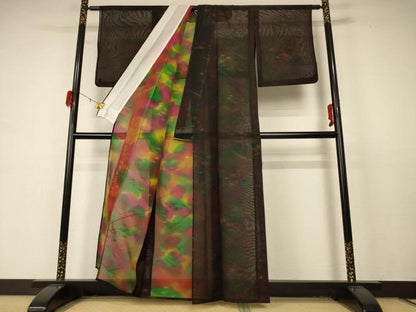 平和屋着物＊夏物 小紋 紗 菱文 正絹 逸品 AABD4612jd