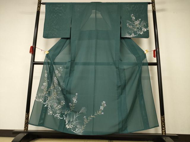 平和屋着物＊夏物 訪問着 絽 手描き 草花文 金銀彩 正絹 逸品 AABD4618jd