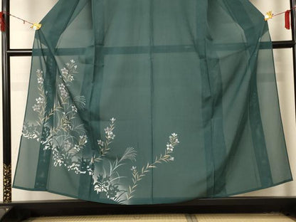 平和屋着物＊夏物 訪問着 絽 手描き 草花文 金銀彩 正絹 逸品 AABD4618jd