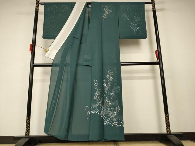 平和屋着物＊夏物 訪問着 絽 手描き 草花文 金銀彩 正絹 逸品 AABD4618jd