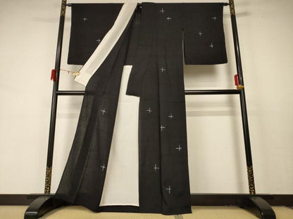 平和屋着物＊夏物 赤城紬 絞り 十字絣文様 正絹 逸品 AABD4626jd