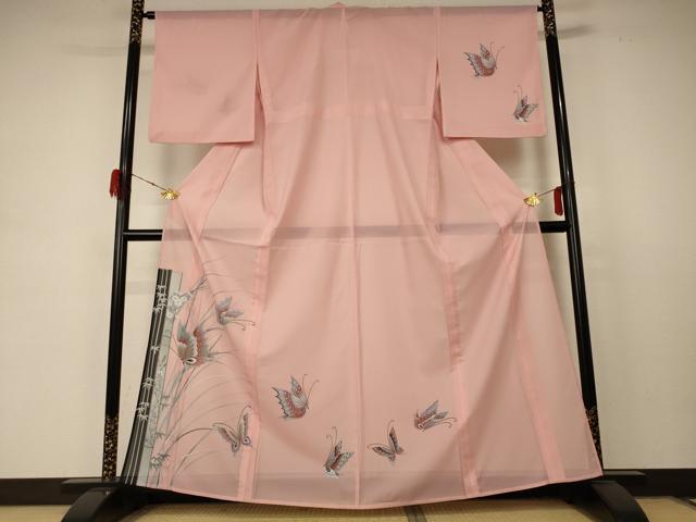平和屋着物＊夏物 訪問着 絽 花蝶文 洗える着物 AABD4630jd