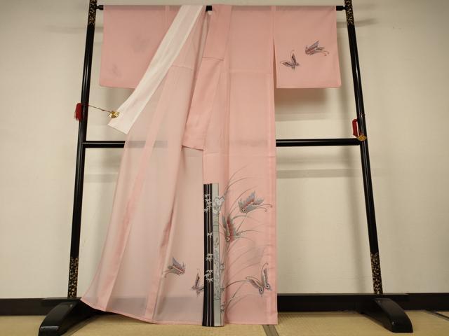 平和屋着物＊夏物 訪問着 絽 花蝶文 洗える着物 AABD4630jd