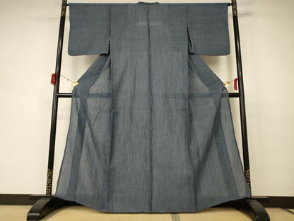 平和屋着物＊夏物　本場小千谷ちぢみ　錆鉄御納戸色　麻　逸品　AABD4633jd