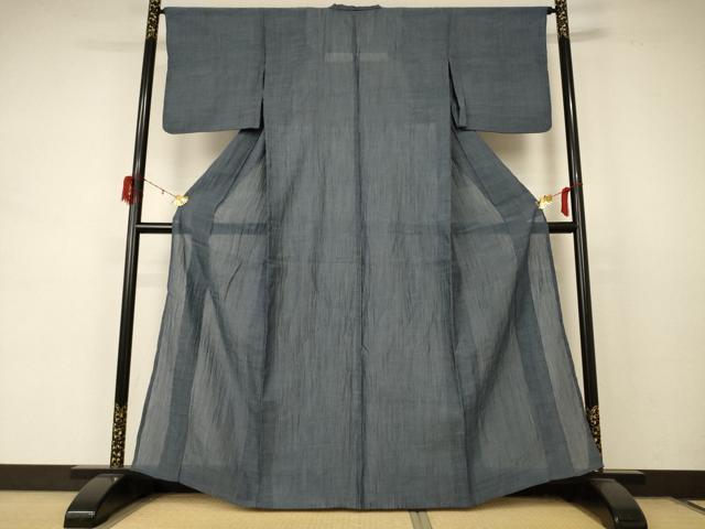 平和屋着物＊夏物　本場小千谷ちぢみ　錆鉄御納戸色　麻　逸品　AABD4633jd