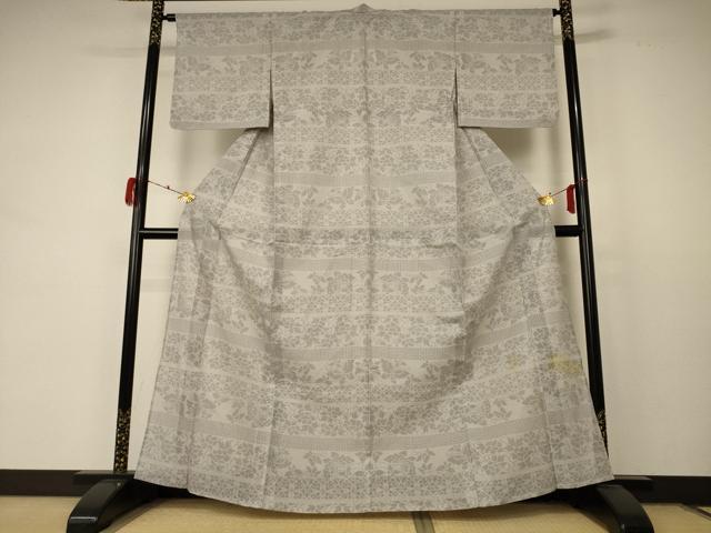 平和屋着物＊夏物 本塩沢 夏塩沢 花蝶文 正絹 逸品 AABD4643jd