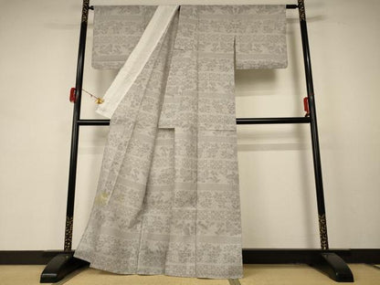 平和屋着物＊夏物 本塩沢 夏塩沢 花蝶文 正絹 逸品 AABD4643jd