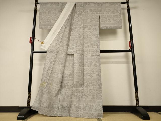 平和屋着物＊夏物 本塩沢 夏塩沢 花蝶文 正絹 逸品 AABD4643jd