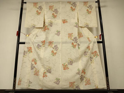 平和屋着物＊夏物 小紋 絽 色紙草花文 正絹 逸品 AABD4656jd