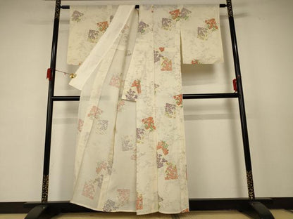 平和屋着物＊夏物 小紋 絽 色紙草花文 正絹 逸品 AABD4656jd