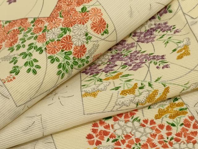 平和屋着物＊夏物 小紋 絽 色紙草花文 正絹 逸品 AABD4656jd