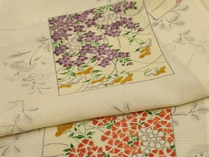 平和屋着物＊夏物 小紋 絽 色紙草花文 正絹 逸品 AABD4656jd