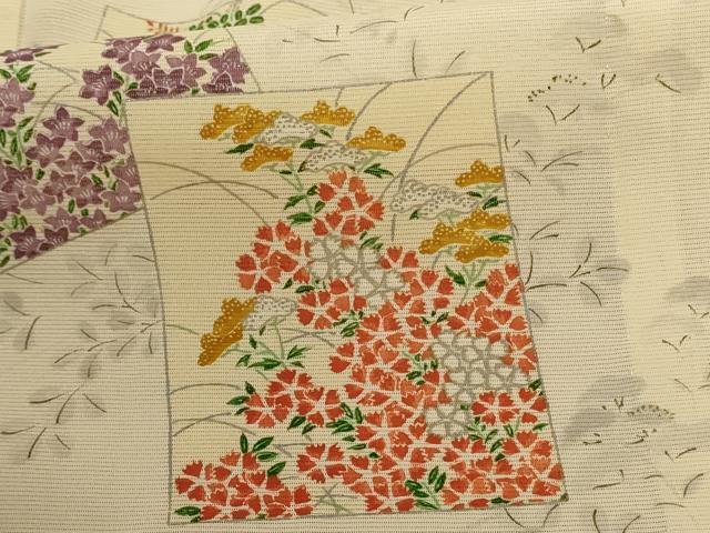 平和屋着物＊夏物 小紋 絽 色紙草花文 正絹 逸品 AABD4656jd