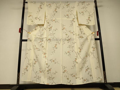 平和屋着物＊夏物 小紋 絽 手描き 枝花文 正絹 逸品 AABD4657jd