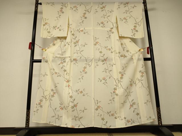 平和屋着物＊夏物 小紋 絽 手描き 枝花文 正絹 逸品 AABD4657jd