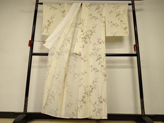 平和屋着物＊夏物 小紋 絽 手描き 枝花文 正絹 逸品 AABD4657jd
