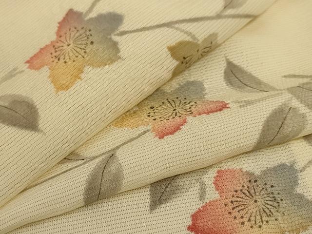 平和屋着物＊夏物 小紋 絽 手描き 枝花文 正絹 逸品 AABD4657jd
