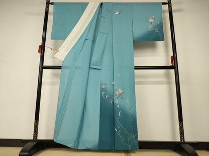 平和屋着物＊夏物 訪問着 絽 流水草花文 銀彩 正絹 逸品 AABD4659jd