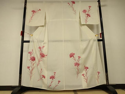 平和屋着物＊夏物　訪問着　絽　手描き　草花文　銀彩　正絹　逸品　AABD4660jd