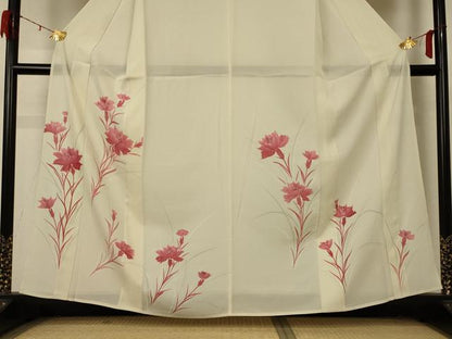 平和屋着物＊夏物　訪問着　絽　手描き　草花文　銀彩　正絹　逸品　AABD4660jd